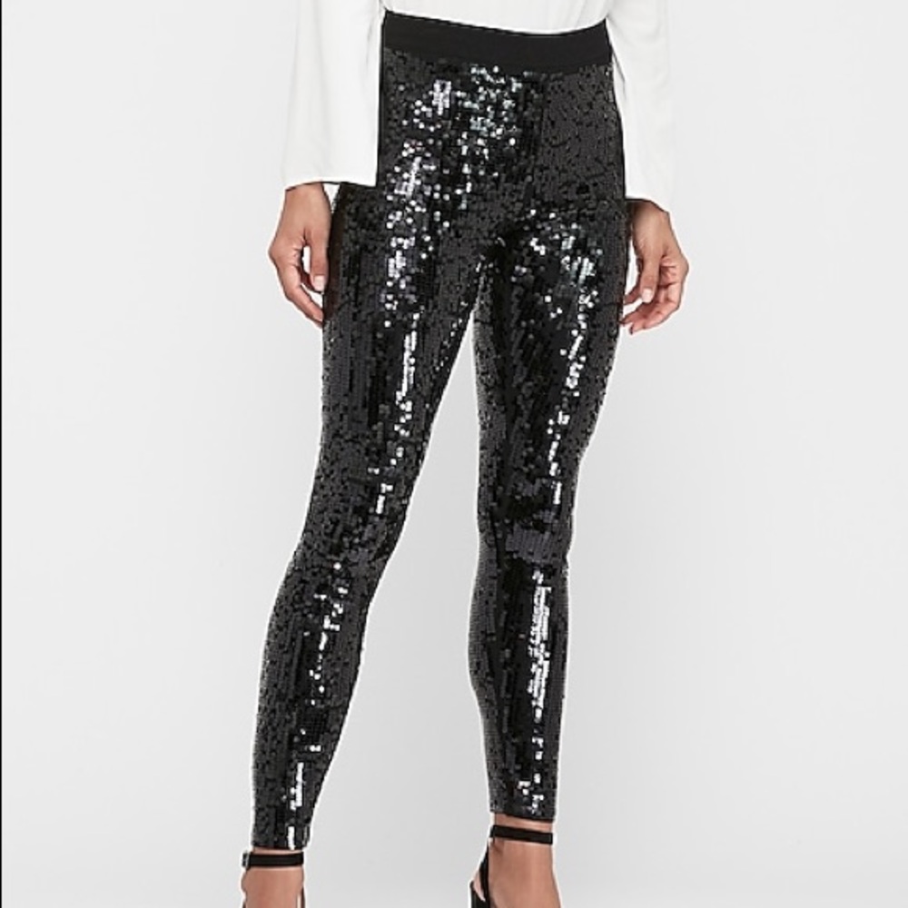 Express Black Sequin Leggings